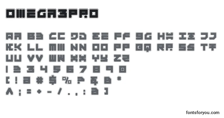 Schriftart Omega3Pro – Alphabet, Zahlen, spezielle Symbole
