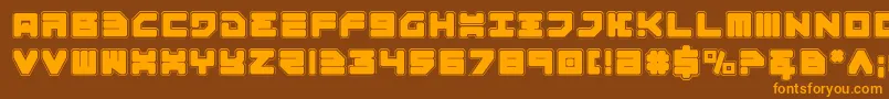 フォントOmega3Pro – オレンジ色の文字が茶色の背景にあります。