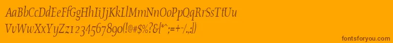 OldstylecondensedItalic-fontti – ruskeat fontit oranssilla taustalla