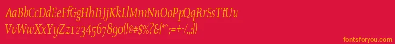 フォントOldstylecondensedItalic – 赤い背景にオレンジの文字