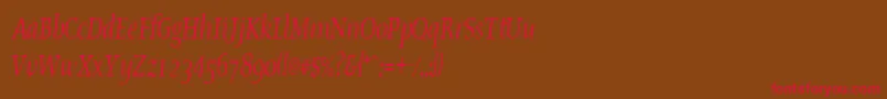 フォントOldstylecondensedItalic – 赤い文字が茶色の背景にあります。