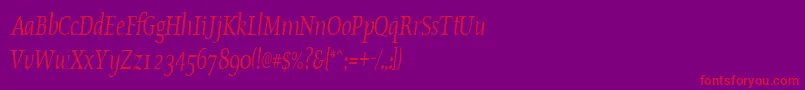 OldstylecondensedItalic-Schriftart – Rote Schriften auf violettem Hintergrund
