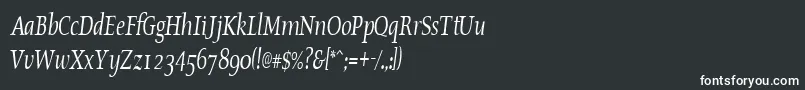 OldstylecondensedItalic-fontti – valkoiset fontit mustalla taustalla