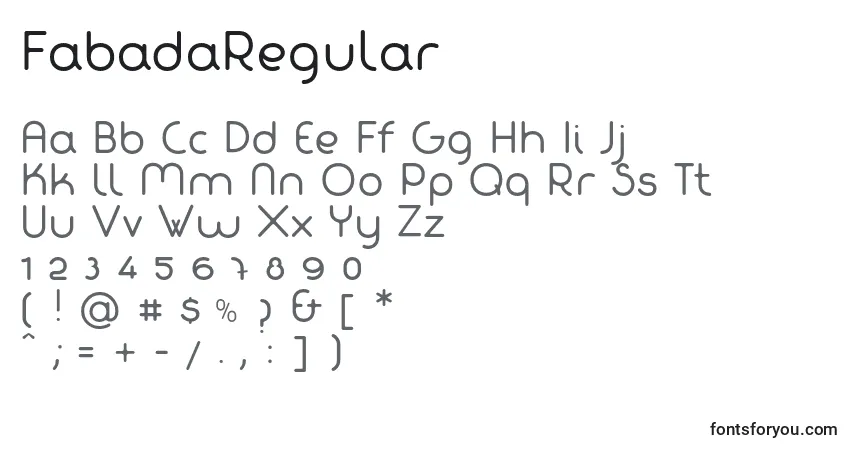 Schriftart FabadaRegular (93867) – Alphabet, Zahlen, spezielle Symbole