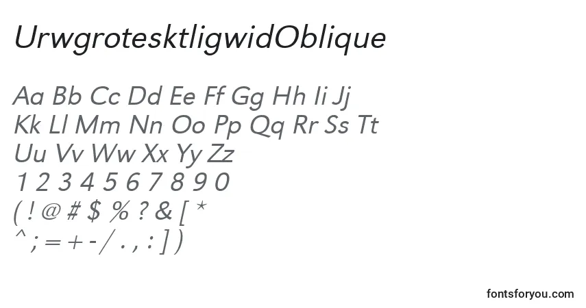 Шрифт UrwgrotesktligwidOblique – алфавит, цифры, специальные символы