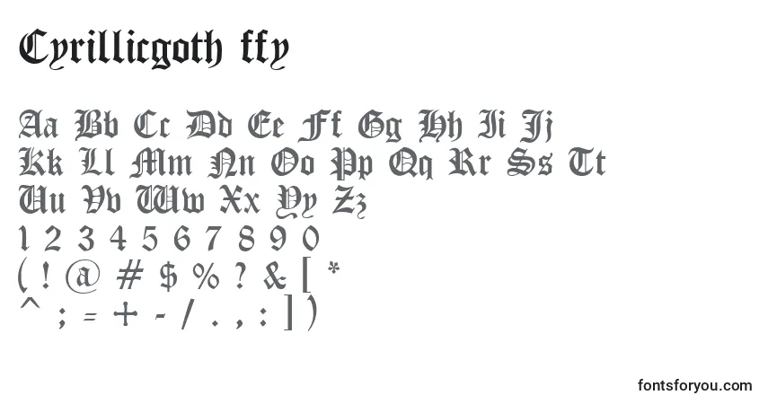 Cyrillicgoth ffy-fontti – aakkoset, numerot, erikoismerkit