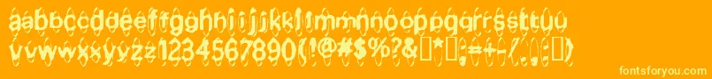 MischstabApfelsaft-Schriftart – Gelbe Schriften auf orangefarbenem Hintergrund