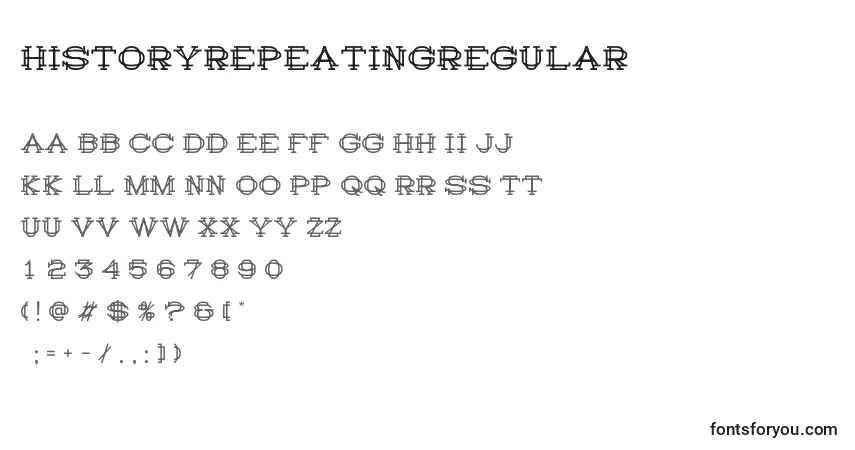 Czcionka HistoryRepeatingRegular – alfabet, cyfry, specjalne znaki