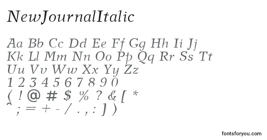 Шрифт NewJournalItalic – алфавит, цифры, специальные символы