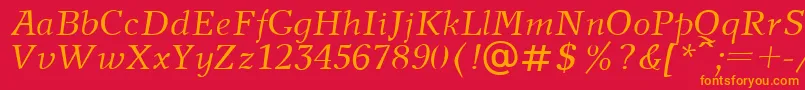 Saiba mais sobre a fonte NewJournalItalic Fonte NewJournalItalic – fontes laranjas em um fundo vermelho