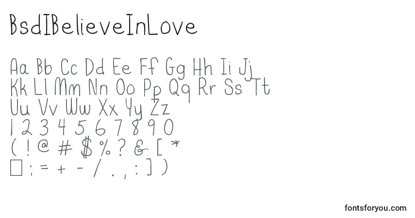 Шрифт BsdIBelieveInLove – алфавит, цифры, специальные символы