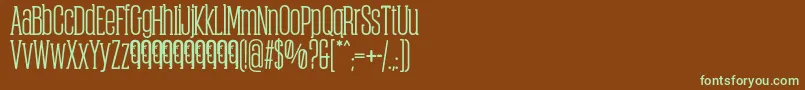 フォントObcecadaSerifBoldFfp – 緑色の文字が茶色の背景にあります。