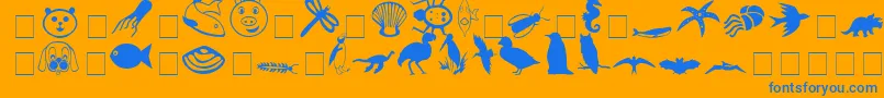 Fonte CarrAnimalDingbats – fontes azuis em um fundo laranja