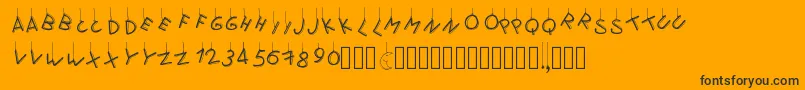 Pwflymetothemoon-Schriftart – Schwarze Schriften auf orangefarbenem Hintergrund