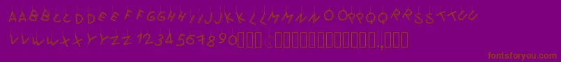 Pwflymetothemoon-Schriftart – Braune Schriften auf violettem Hintergrund