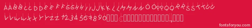 Pwflymetothemoon-fontti – vaaleanpunaiset fontit punaisella taustalla