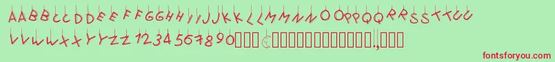 フォントPwflymetothemoon – 赤い文字の緑の背景