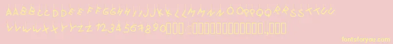 Pwflymetothemoon-fontti – keltaiset fontit vaaleanpunaisella taustalla