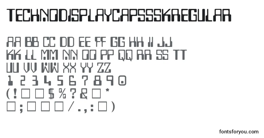 Czcionka TechnodisplaycapssskRegular – alfabet, cyfry, specjalne znaki