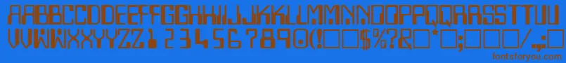 TechnodisplaycapssskRegular-Schriftart – Braune Schriften auf blauem Hintergrund