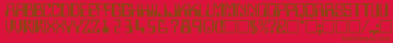TechnodisplaycapssskRegular-Schriftart – Braune Schriften auf rotem Hintergrund