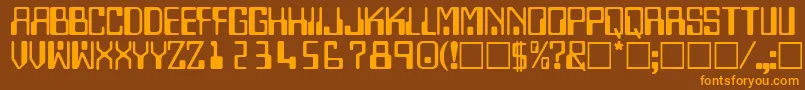 TechnodisplaycapssskRegular-Schriftart – Orangefarbene Schriften auf braunem Hintergrund