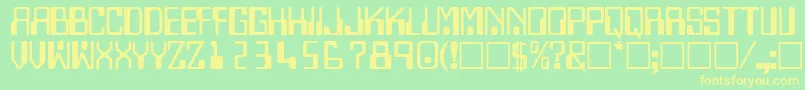 フォントTechnodisplaycapssskRegular – 黄色の文字が緑の背景にあります