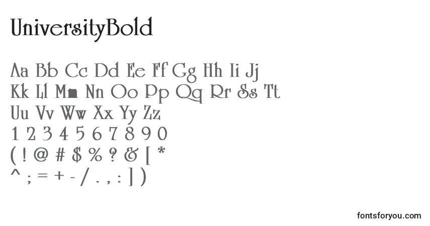 Czcionka UniversityBold – alfabet, cyfry, specjalne znaki