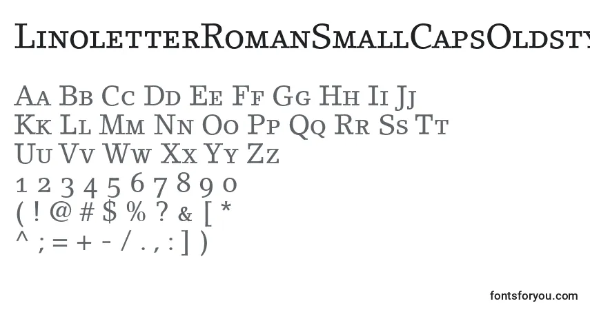 A fonte LinoletterRomanSmallCapsOldstyleFigures – alfabeto, números, caracteres especiais
