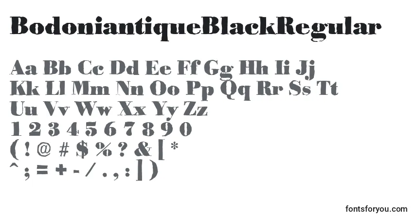 Czcionka BodoniantiqueBlackRegular – alfabet, cyfry, specjalne znaki