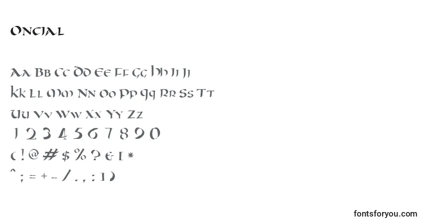 Schriftart Oncial – Alphabet, Zahlen, spezielle Symbole