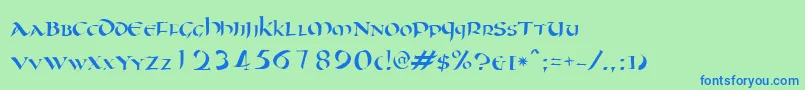 フォントOncial – 青い文字は緑の背景です。