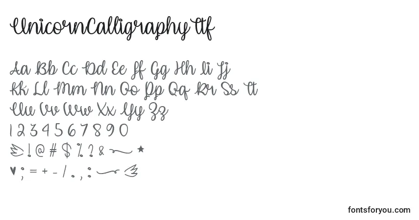 Schriftart UnicornCalligraphyTtf – Alphabet, Zahlen, spezielle Symbole