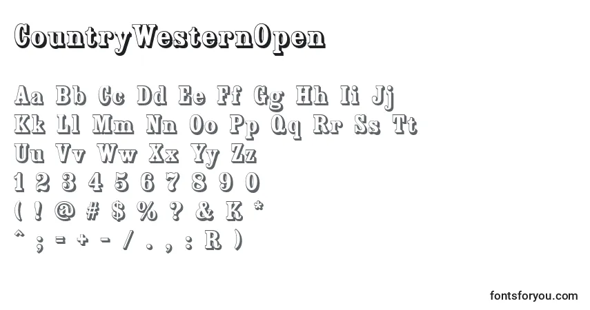 Czcionka CountryWesternOpen – alfabet, cyfry, specjalne znaki