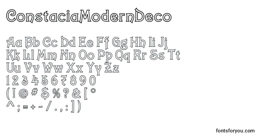 Schriftart ConstaciaModernDeco – Alphabet, Zahlen, spezielle Symbole