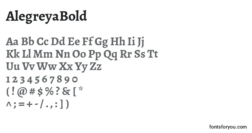 AlegreyaBold-fontti – aakkoset, numerot, erikoismerkit