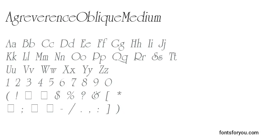 A fonte AgreverenceObliqueMedium – alfabeto, números, caracteres especiais