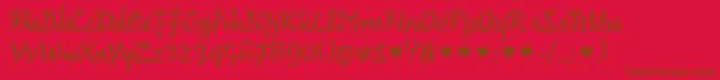 VidokfyRegularXs-Schriftart – Braune Schriften auf rotem Hintergrund