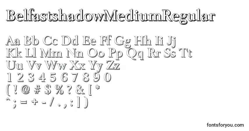 Czcionka BelfastshadowMediumRegular – alfabet, cyfry, specjalne znaki