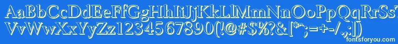 BelfastshadowMediumRegular-Schriftart – Gelbe Schriften auf blauem Hintergrund