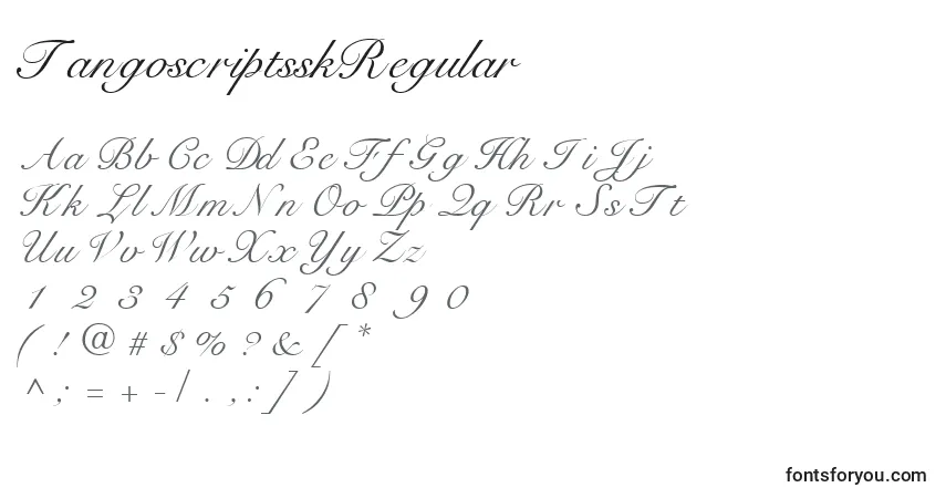 Czcionka TangoscriptsskRegular – alfabet, cyfry, specjalne znaki