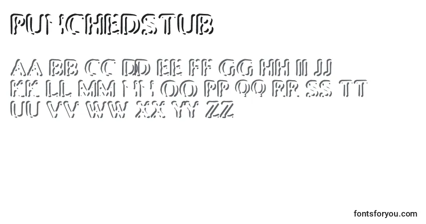 Czcionka PunchedStub – alfabet, cyfry, specjalne znaki