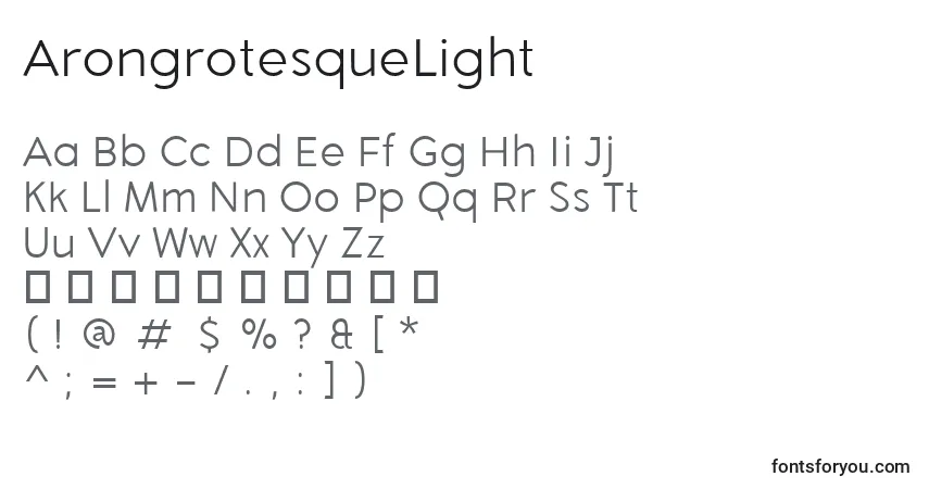 A fonte ArongrotesqueLight – alfabeto, números, caracteres especiais