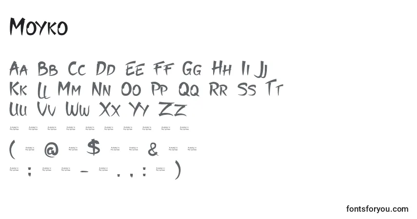 Schriftart Moyko – Alphabet, Zahlen, spezielle Symbole