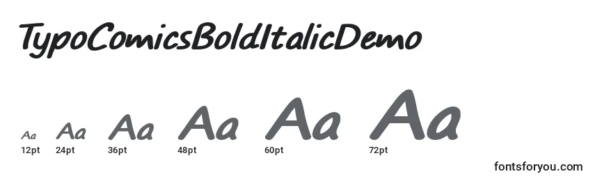 Размеры шрифта TypoComicsBoldItalicDemo