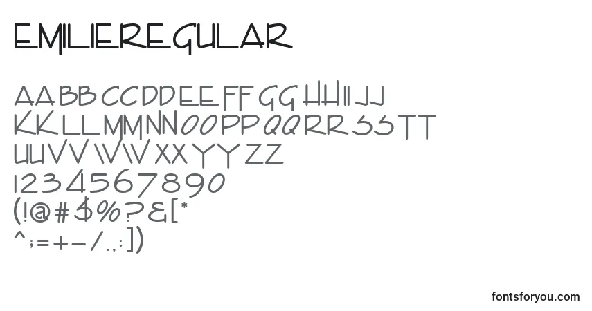EmilieRegular-fontti – aakkoset, numerot, erikoismerkit