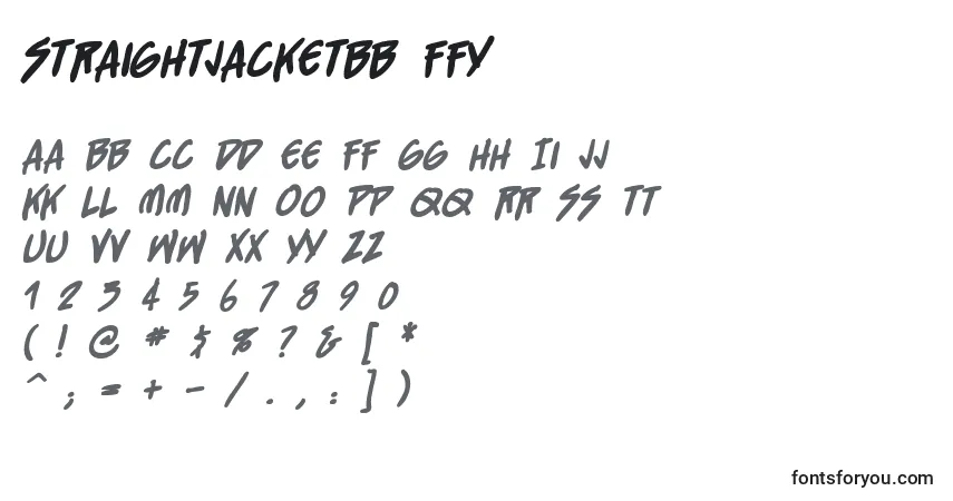 Czcionka Straightjacketbb ffy – alfabet, cyfry, specjalne znaki