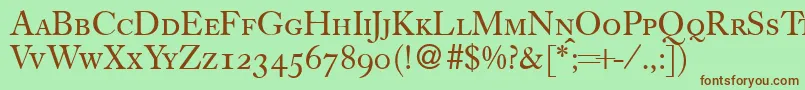 Fonte CassycapsdbNormal – fontes marrons em um fundo verde