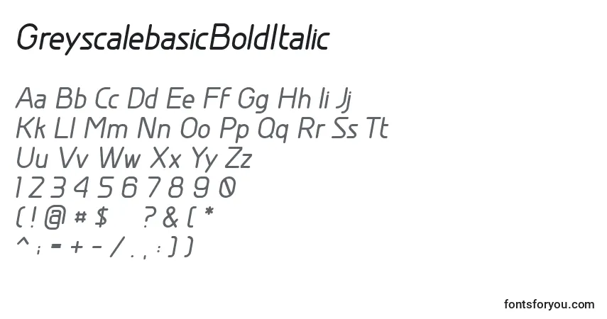 GreyscalebasicBoldItalicフォント–アルファベット、数字、特殊文字