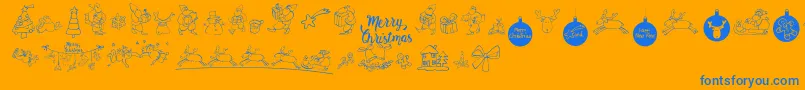 MerryChristmas-Schriftart – Blaue Schriften auf orangefarbenem Hintergrund